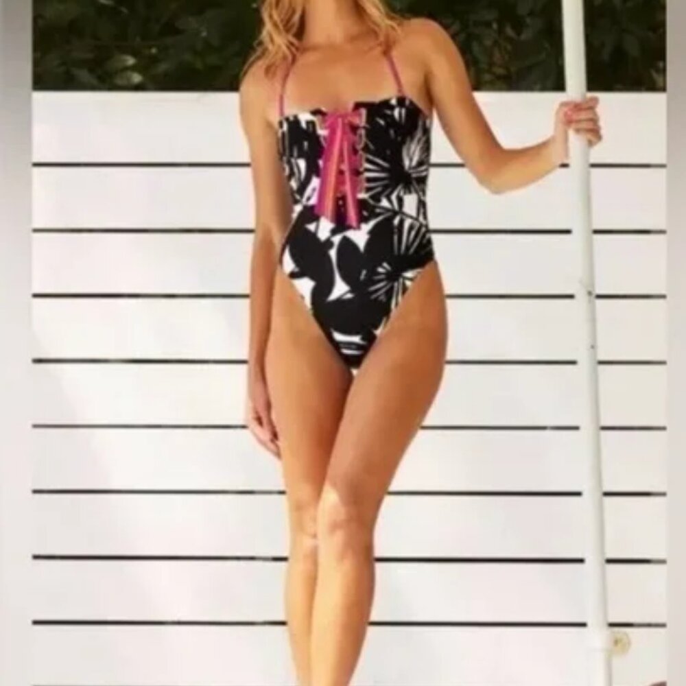 Trina Turk Lennox Bandeau Lace Up One Piece Swimsuit NWT $172 - Picture 3 of 9
